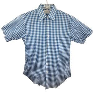 Vintage Claybrooke Blue White Checked Button‎ Up Short Sleeve Shirt Retro Vibes